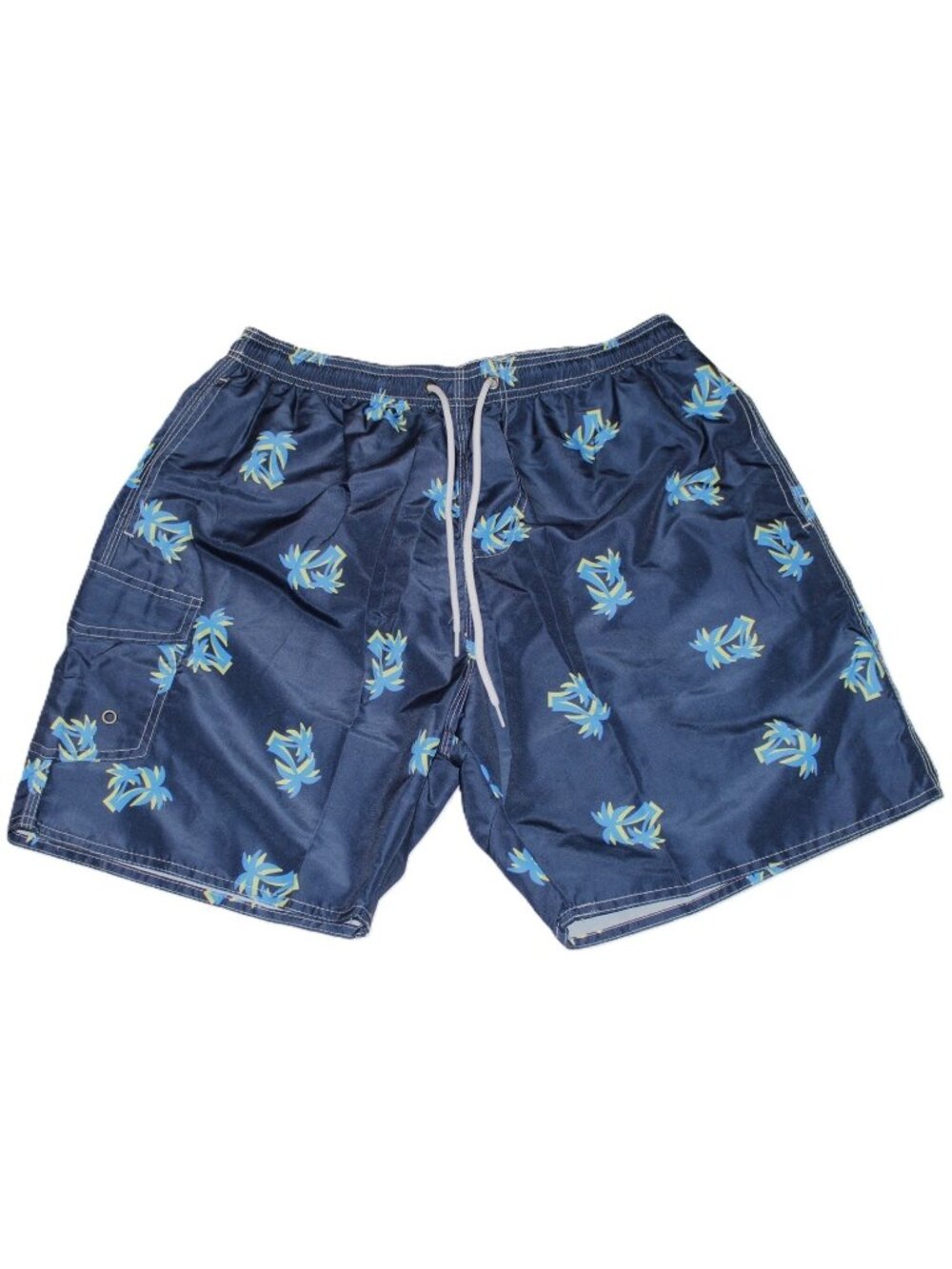 Men's Swim Trunks Shorts Quick Dry 7" Mesh Lining Palm Trees Dark Blue M